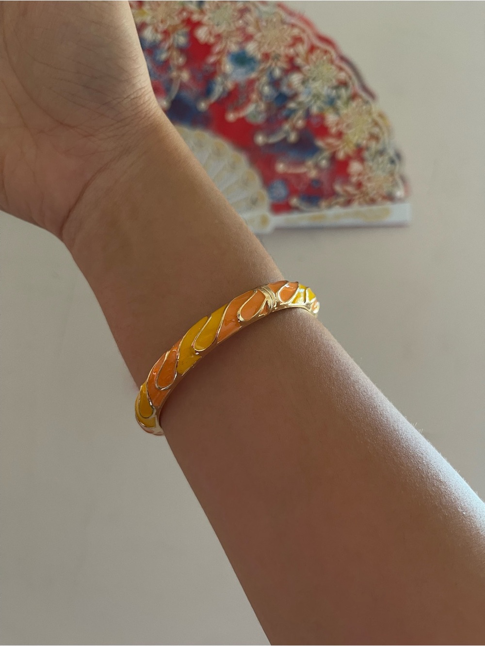 Yellow & Orange Enamel Bangle Bracelet - Women Jewelry